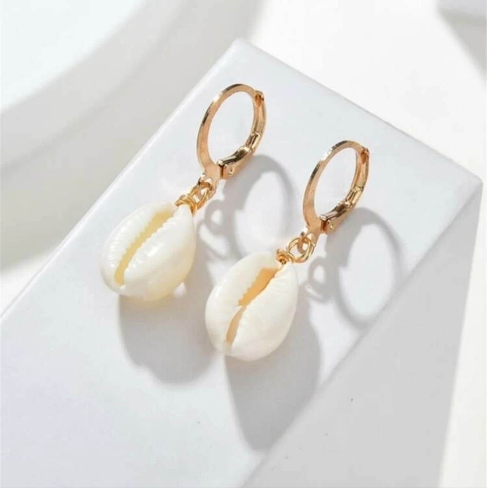 White Puka Shell Earrings - Picture 2 of 4